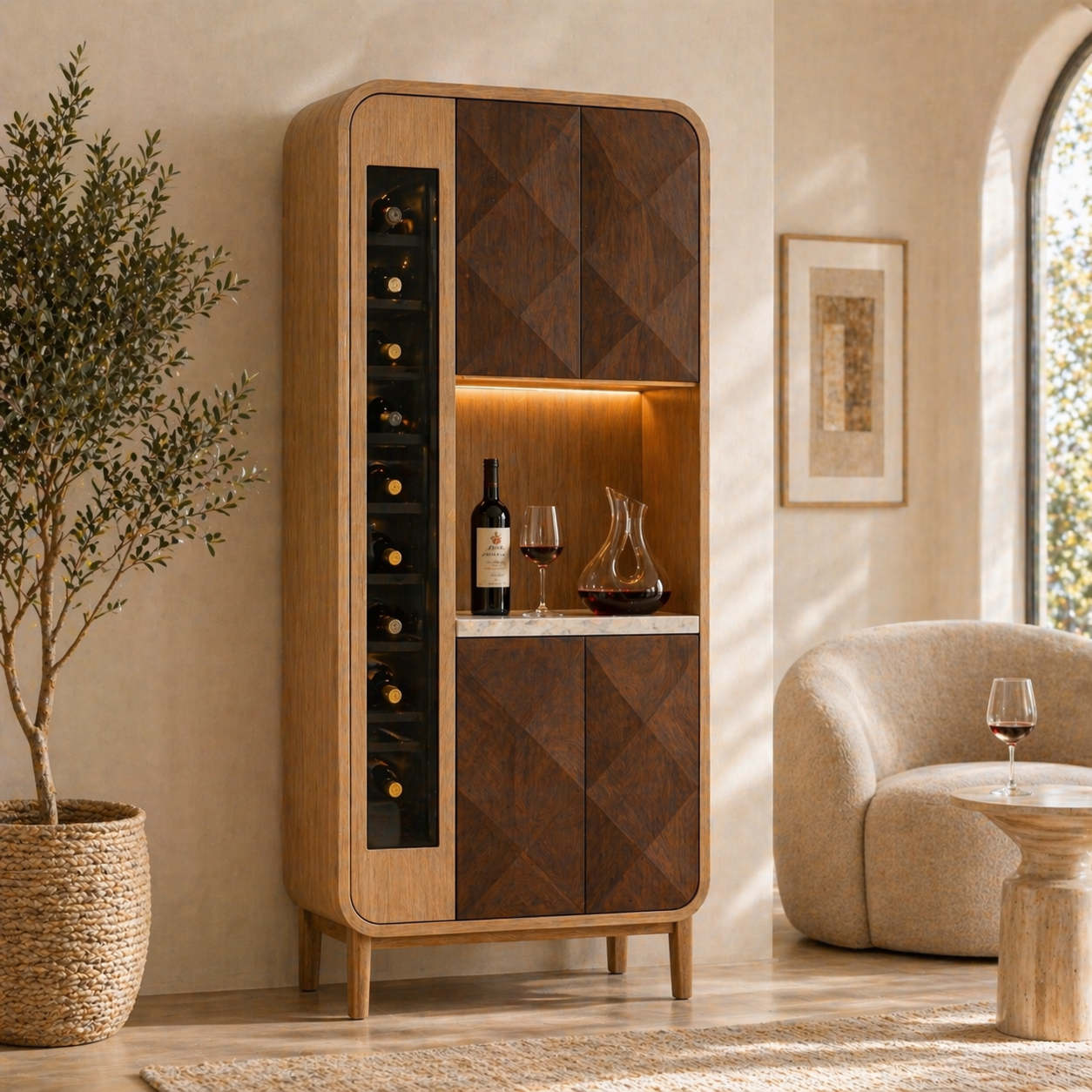 Modern Tall Wine Cabinet Bar Storage Display Shelves Freestanding Entertaining Furniture