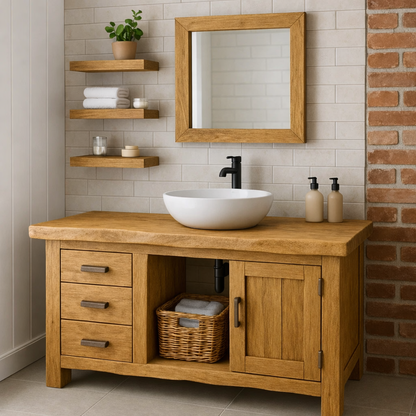 Rustic Solid Wood Bathroom Vanity with Drawers and Cabinet Farmhouse Bathroom Vanity