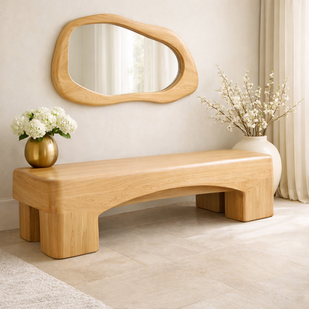 Modern Entryway Bench Curved Sculptural Hallway Seat Minimalist Statement Furniture