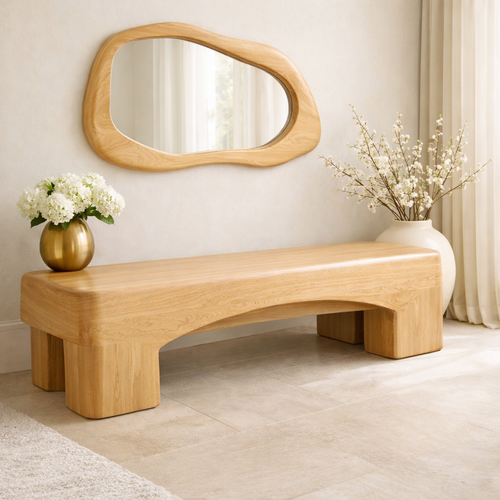 Modern Entryway Bench Curved Sculptural Hallway Seat Minimalist Statement Furniture