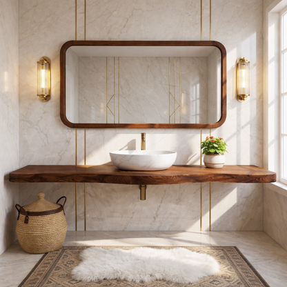 Floating Vanity with Wooden Base, White Stone Sink, and Elegant Design Kitchnce