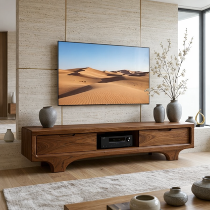 Solid Wood TV Stand with Drawers, Low Profile Modern Media Console Cabinet
