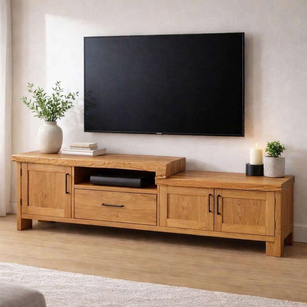 Rustic Solid Wood TV Console with Cabinets and Media Storage