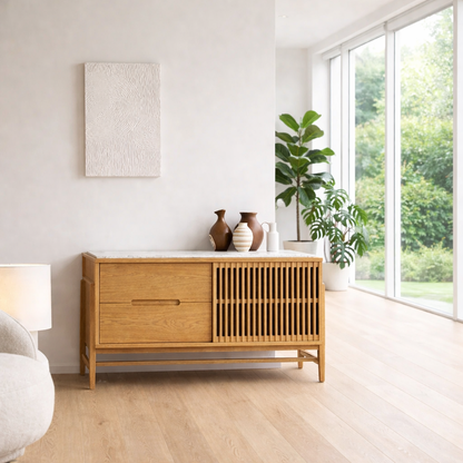 Modern Sideboard Cabinet with Slatted Door and Drawer – Minimal Storage Console