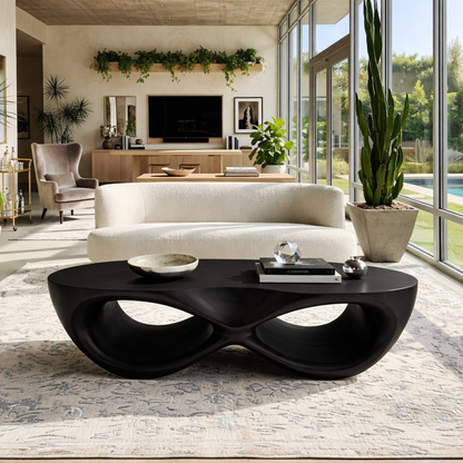 Modern Wooden Coffee Table with Elegant Curved Double Design