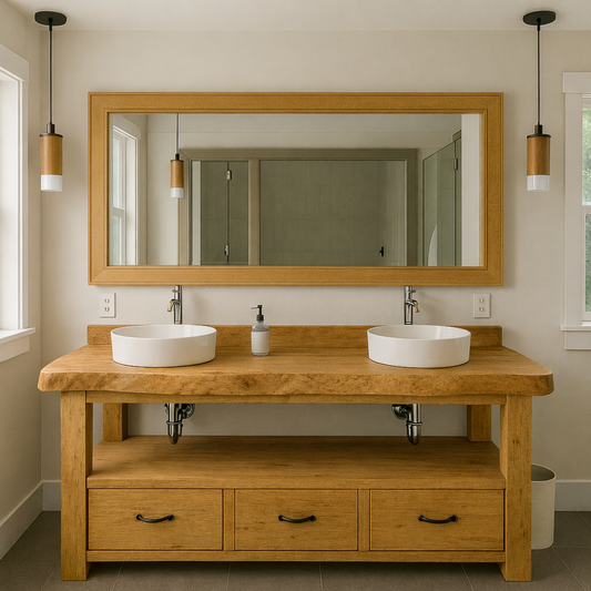 Solid Wood Double Bathroom Vanity Cabinet – Rustic Bathroom Vanity with 3 Drawers Kitchnce