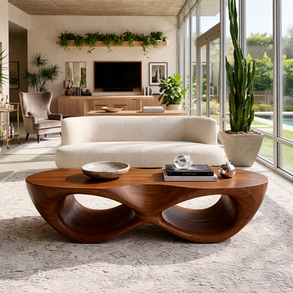 Modern Wooden Coffee Table with Elegant Curved Double Design