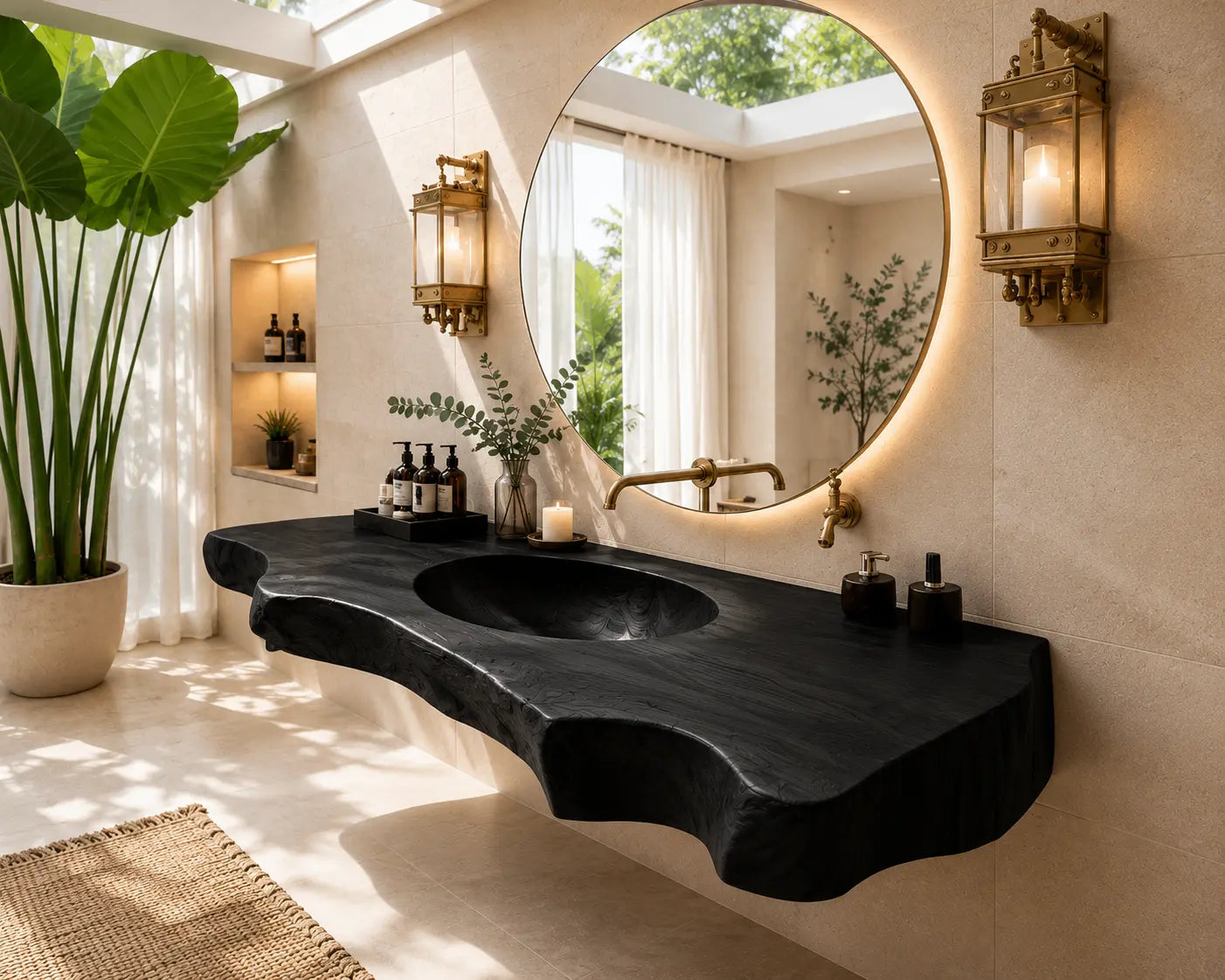 Luxury Live Edge Wood Sink Vanity | Wide Slab Solid Wood Floating Bathroom Kitchnce