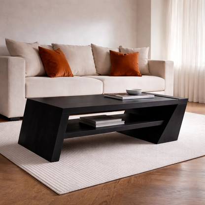 Solid Wood Coffee Table with Angled Legs and Modern Storage – Stylish Living Room Furniture