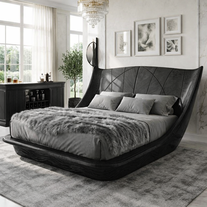 Luxury Curved Wingback Bed Frame, Modern Statement Platform Bedroom Furniture Design