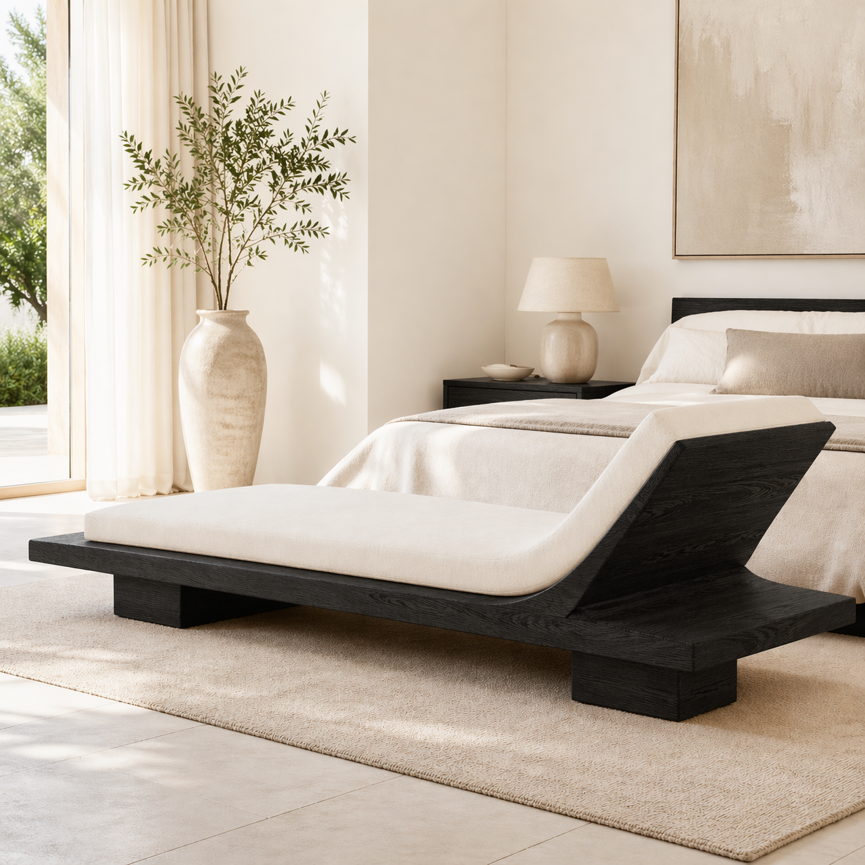 Modern Minimalist Chaise Lounge Daybed with Cushion for Bedroom Reading Nook