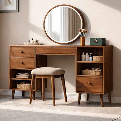 Solid Wood Makeup Vanity with Storage – Modern Mid-Century Design
