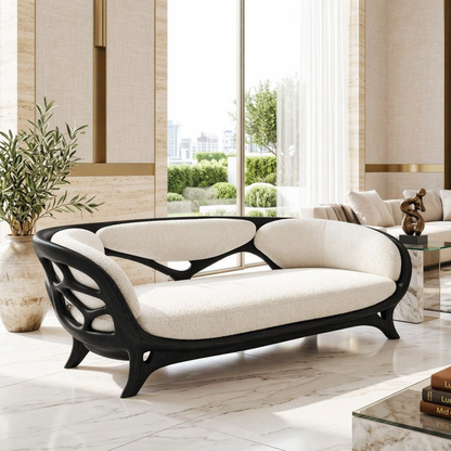 Sculptural Curved Loveseat, Luxury Upholstered Accent Sofa for Modern Interiors