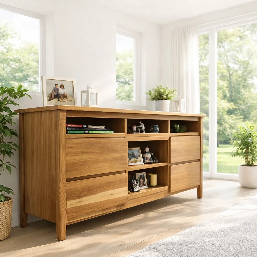 Sideboard Cabinet with Drawers and Open Shelf Storage