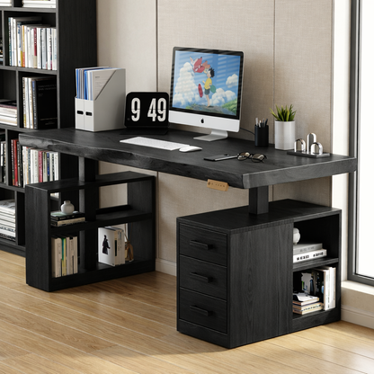 Modern Writing Desk with Drawers and Shelves, Home Office Computer Workstation Table