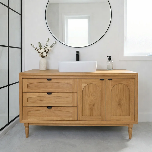 Solid Wood Bathroom Vanity with Drawers & Cabinet – Modern Rustic