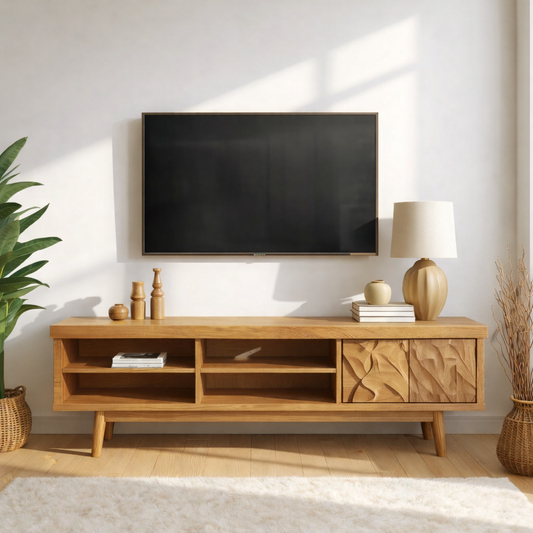 Mid Century Solid Wood TV Stand Carved Media Console Modern Entertainment Center Cabinet Kitchnce