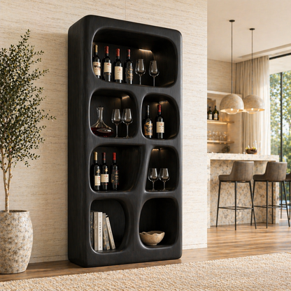 Sculptural Tall Wine Cabinet Freestanding Bar Display Shelves Modern Storage Unit