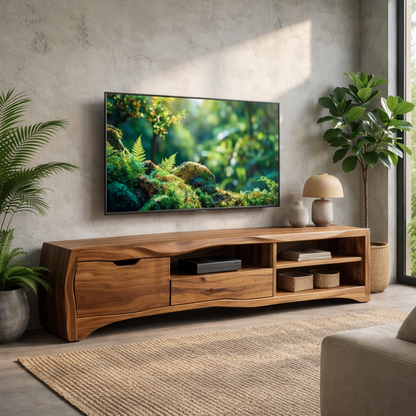 Modern Solid Wood TV Stand with Storage Drawers and Open Shelves – Living Room Media Console Kitchnce