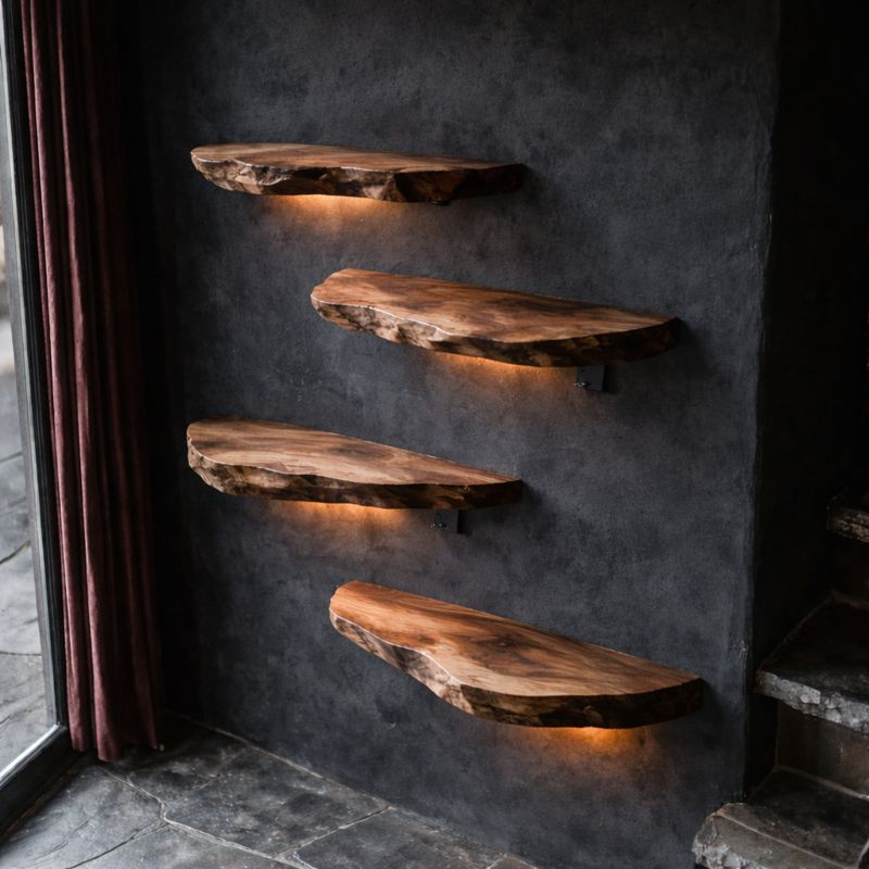 Live Edge Rustic Floating Wood Shelf - Handmade Solid Wood Wall Decor