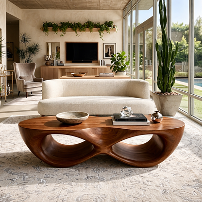 Modern Wooden Coffee Table with Elegant Curved Double Design
