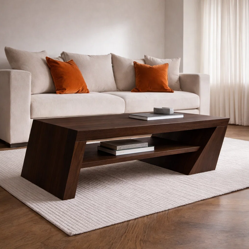 Solid Wood Coffee Table with Angled Legs and Modern Storage – Stylish Living Room Furniture
