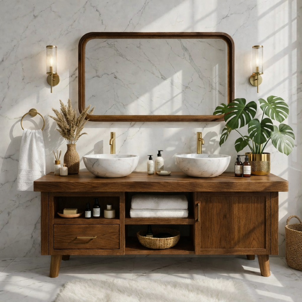 Elegant Modern Wooden Bathroom Vanity with Double Sink Design Kitchnce