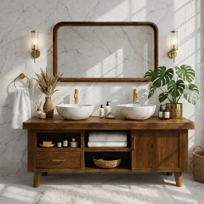 Elegant Modern Wooden Bathroom Vanity with Double Sink Design Kitchnce
