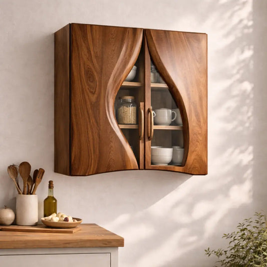 Solid Wood Kitchen Cabinet with Glass Doors – Modern Wall Mounted Storage Cabinet Kitchnce