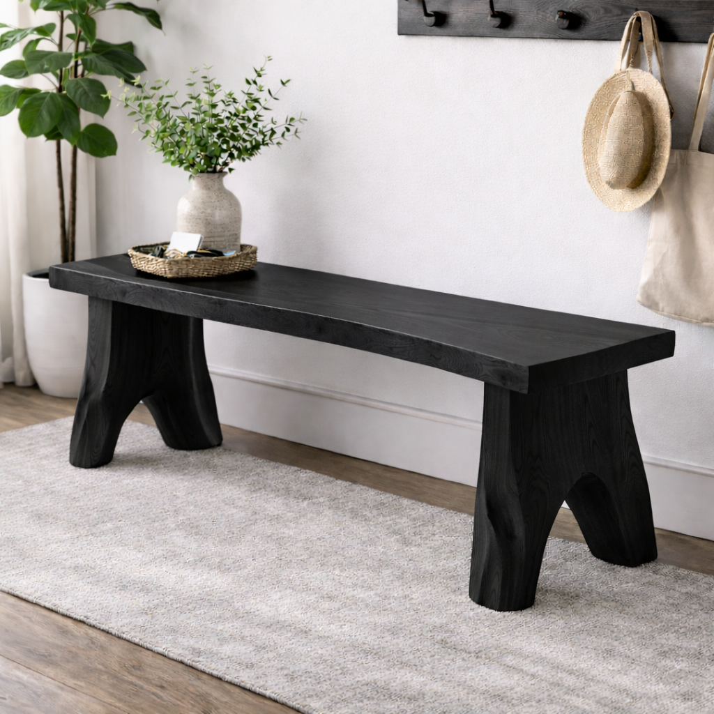 Live Edge Solid Wood Entryway Bench | Organic Design with Unique Legs Kitchnce