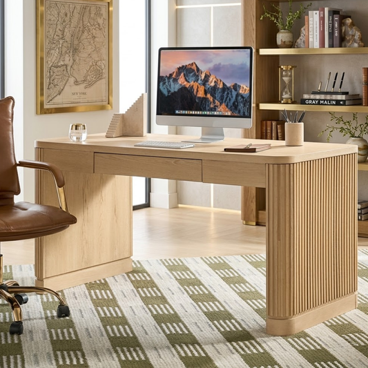 Modern Work Desk with Ribbed Detail and Ample Storage for Home Office