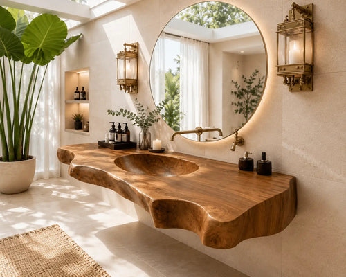 Luxury Live Edge Wood Sink Vanity | Wide Slab Solid Wood Floating Bathroom Kitchnce