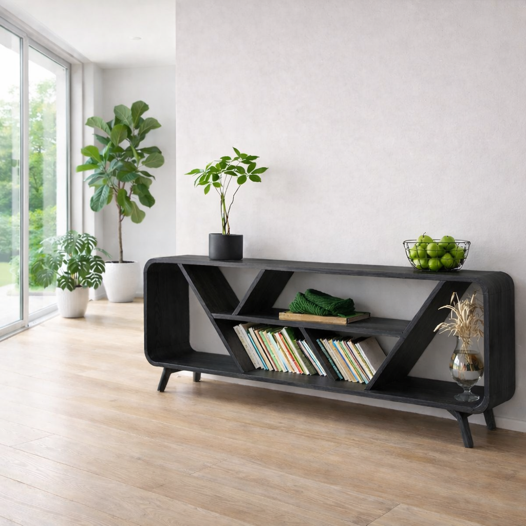 Open Shelf Sideboard Cabinet with Geometric Design – Modern Display Storage Console