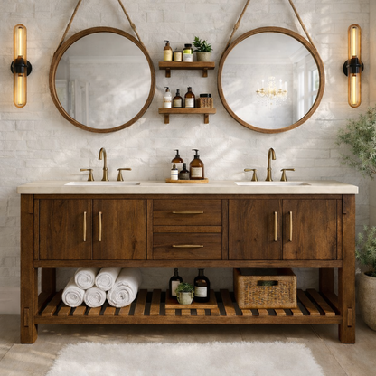 Rustic Double Bathroom Vanity Cabinet With Drawers And Storage Wood Vanity Base Kitchnce