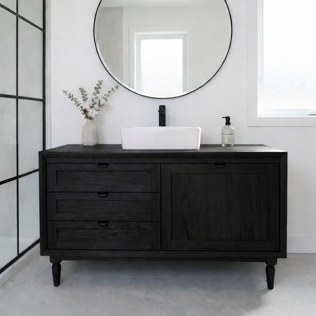 Solid Wood Bathroom Vanity with Drawers & Cabinet – Minimal Modern