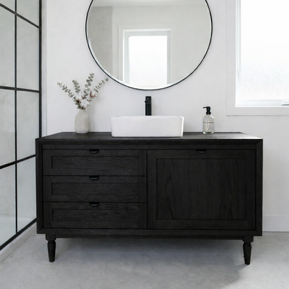 Solid Wood Bathroom Vanity with Drawers & Cabinet – Minimal Modern
