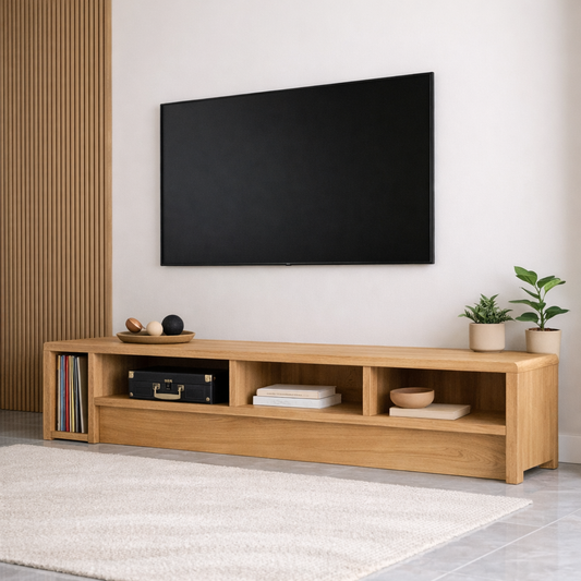 Mid Century Solid Wood TV Stand Long Low Profile Media Console Entertainment Unit Kitchnce