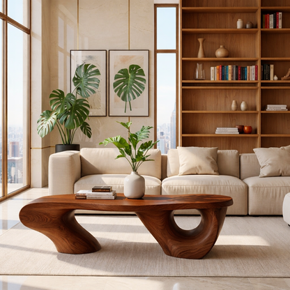Organic Sculptural Coffee Table with Artistic Base, Modern Minimalist Living Room Table
