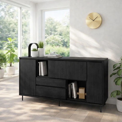 Modern Sideboard Cabinet with Drawers and Open Storage