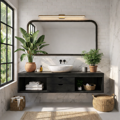 Sleek Oak Floating Vanity with Marble Sink and Ample Storage for Modern Bathrooms Kitchnce