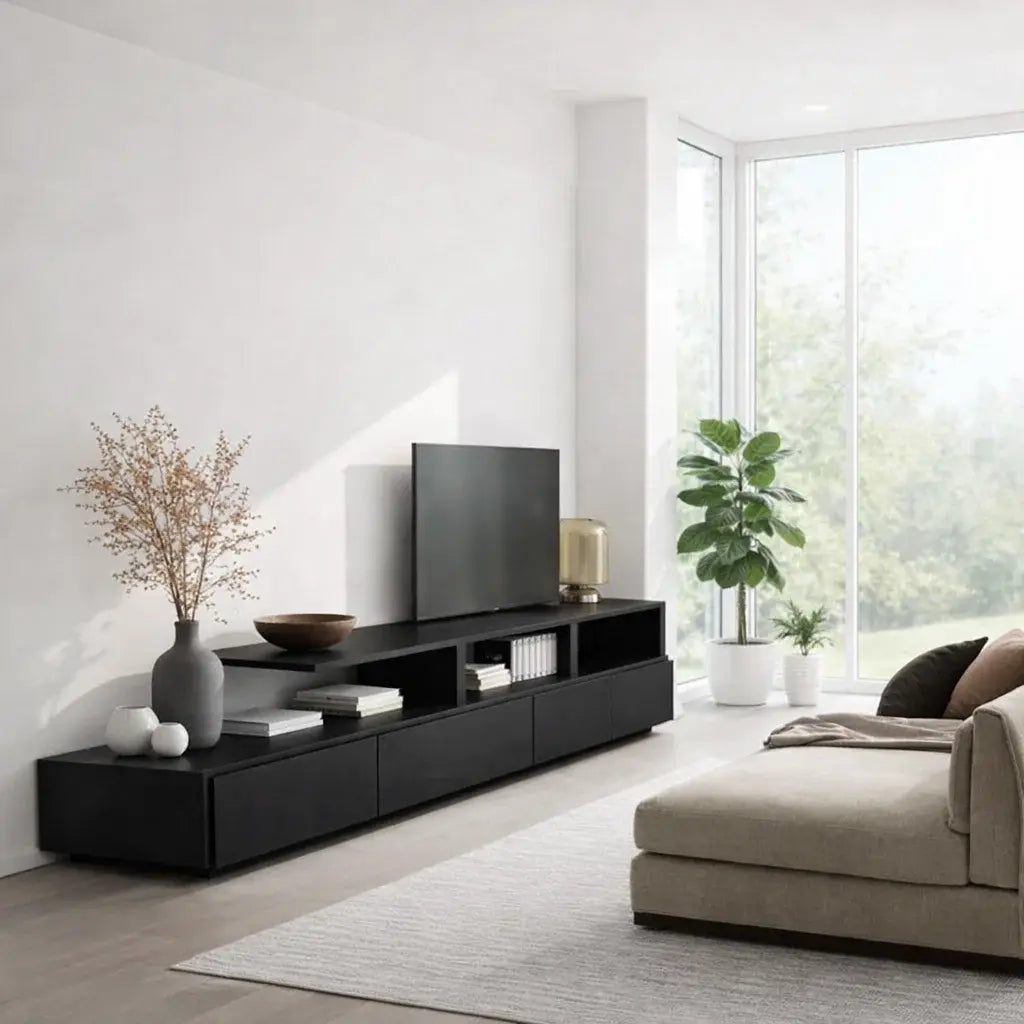 Solid Wood TV Cabinet with Open Shelf – Modern Walnut Media Console Kitchnce