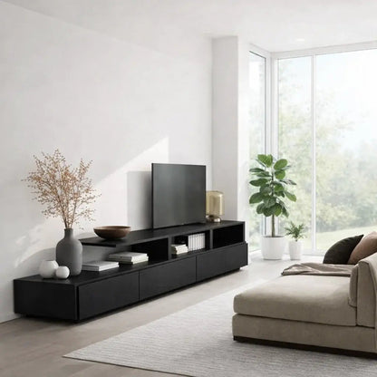 Solid Wood TV Cabinet with Open Shelf – Modern Walnut Media Console Kitchnce