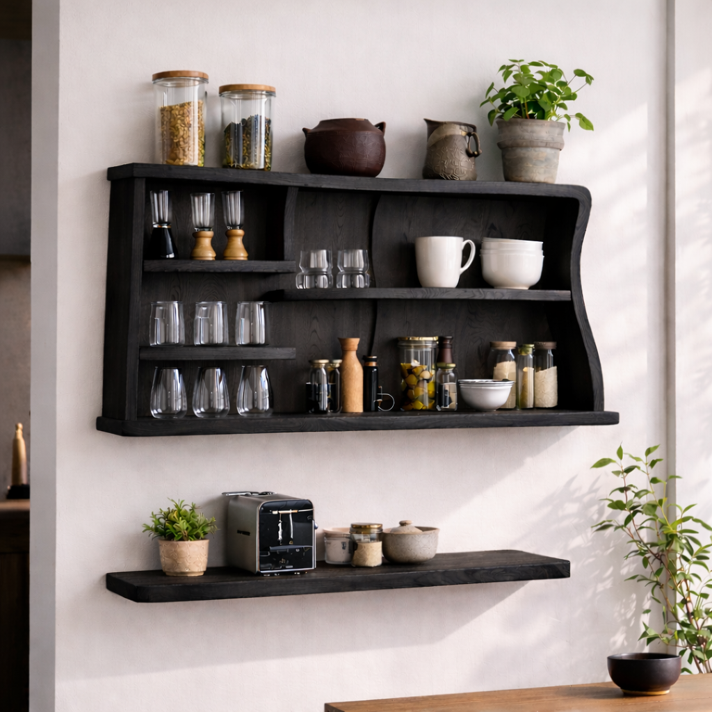 Solid Wood Kitchen Cabinet Shelf – Modern Wall Mounted Open Storage Rack