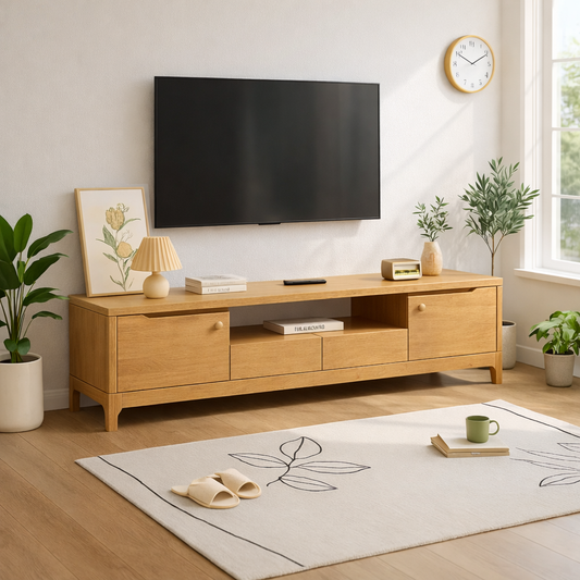 Modern Wood TV Stand Long Media Console With Storage Drawers Low Profile Entertainment Center Kitchnce