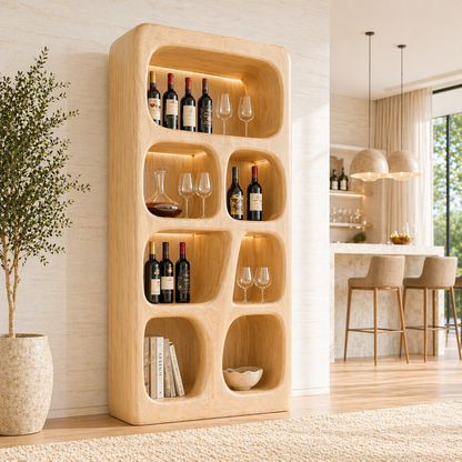 Sculptural Tall Wine Cabinet Freestanding Bar Display Shelves Modern Storage Unit