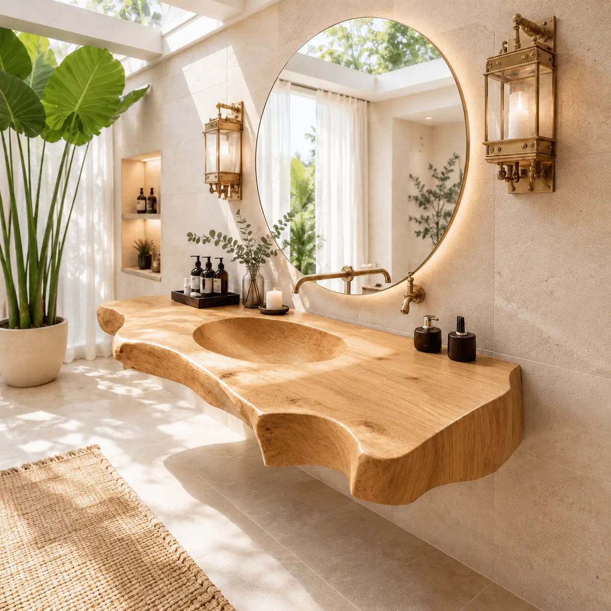 Luxury Live Edge Wood Sink Vanity | Wide Slab Solid Wood Floating Bathroom Kitchnce