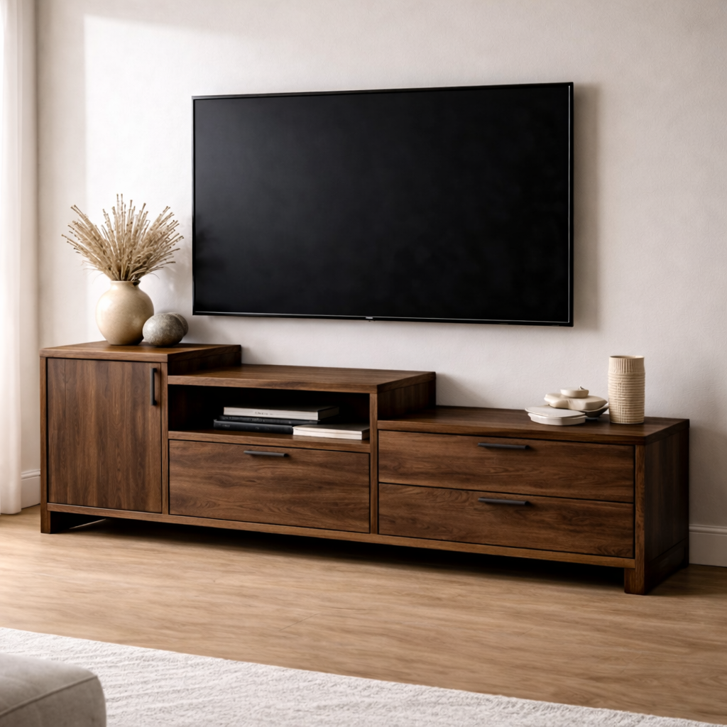 Modern Solid Wood TV Console with Drawers and Cabinet Storage