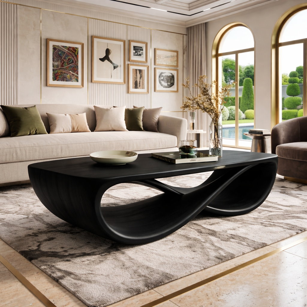 Elegant Wooden Coffee Table with Stylish Curved Design