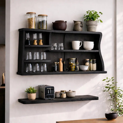 Solid Wood Kitchen Cabinet Shelf – Modern Wall Mounted Open Storage Rack Kitchnce