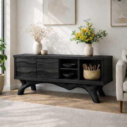 Modern Solid Wood Sideboard Cabinet, Oak Buffet Storage Console with Shelves and Drawers Kitchnce